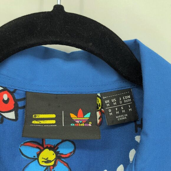 Adidas Pharrell Williams Doodle Shirt Mens M Button Up Floral Blue Camp RARE - Picture 6 of 8